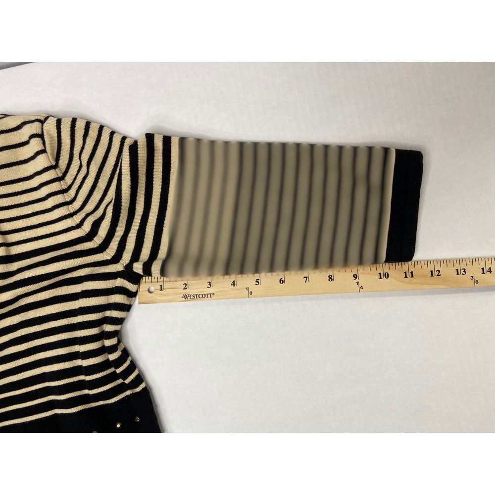 Alfred Dunner Petite Cardigan‎ Sweater Top Tan Black Striped Beaded Size PL - Picture 8 of 9